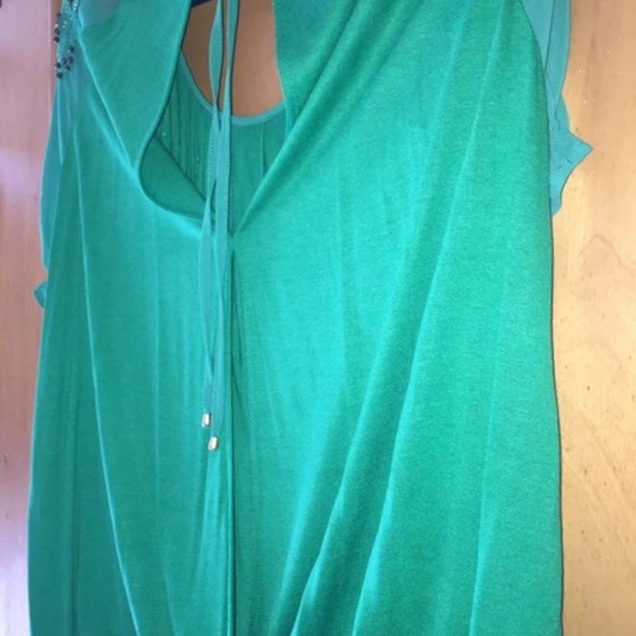 Green Leifnotes Beaded Sequin Peasant Tunic Blouse - Picture 6 of 6